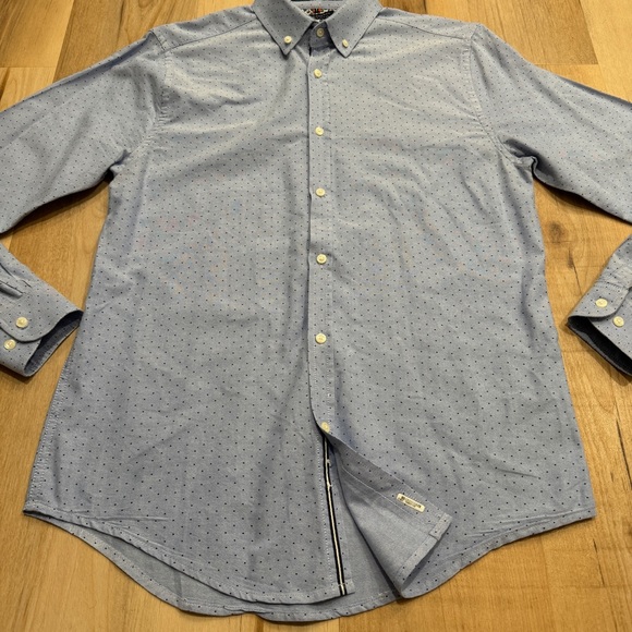Denim & Flower Long Sleeve Button Up Blue White Polka Dot Medium Untucked Shirt - Picture 3 of 12
